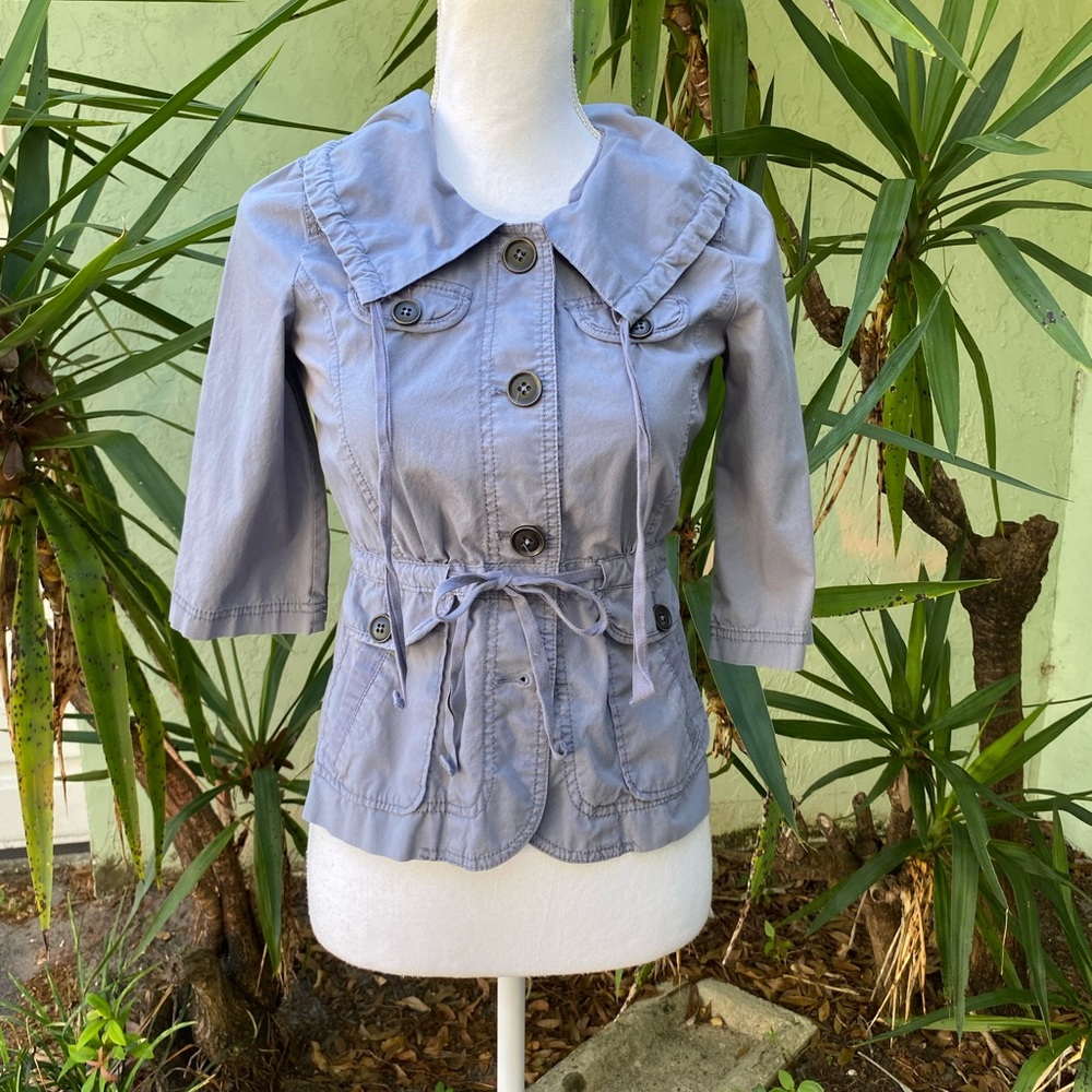 Gray Utility Tie Waist shirt peplum jacket - Picture 3 of 9